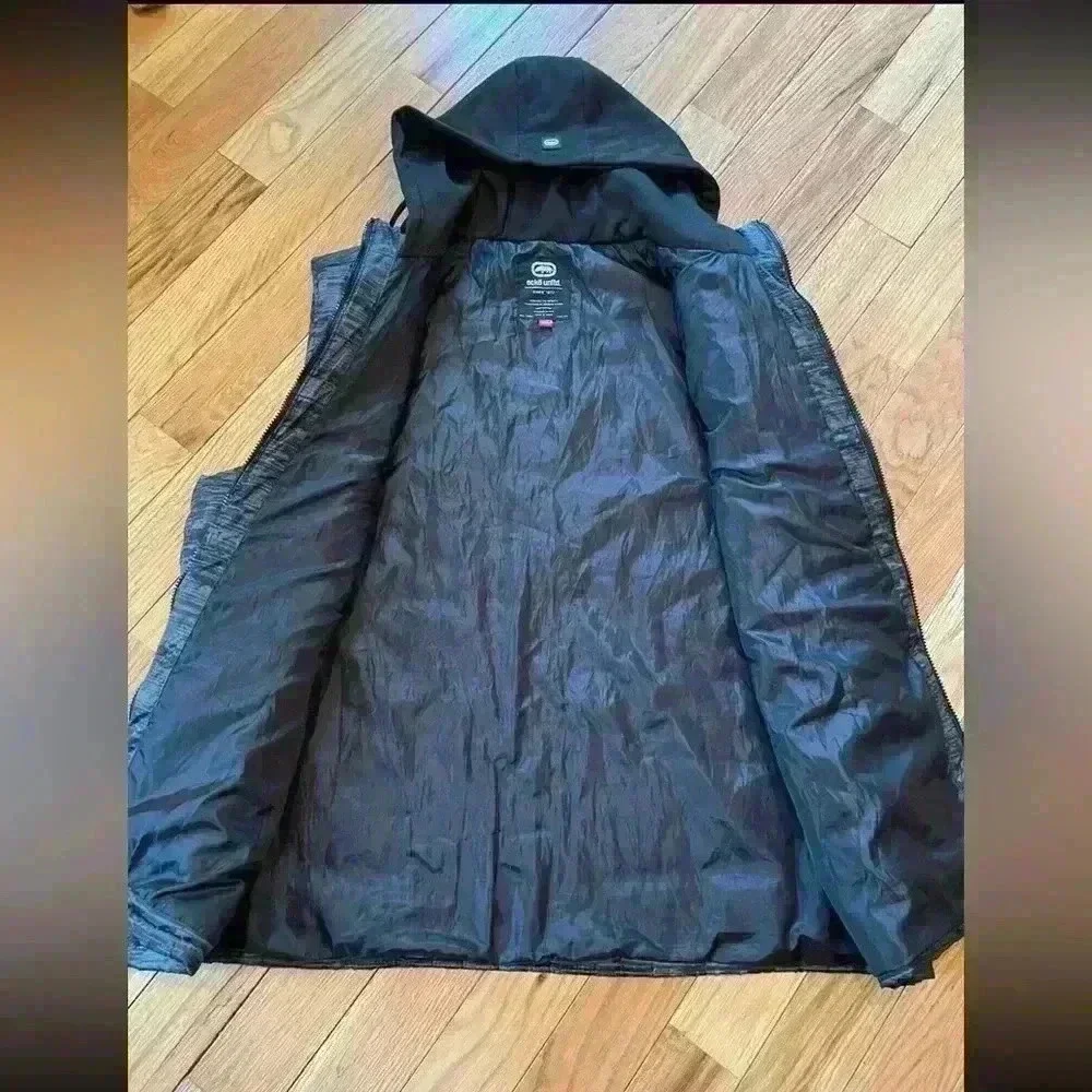 Ecko Unltd Hoodie Puffer Vest Mens Size XXL Zip Closure Pocket Gray Camo Print